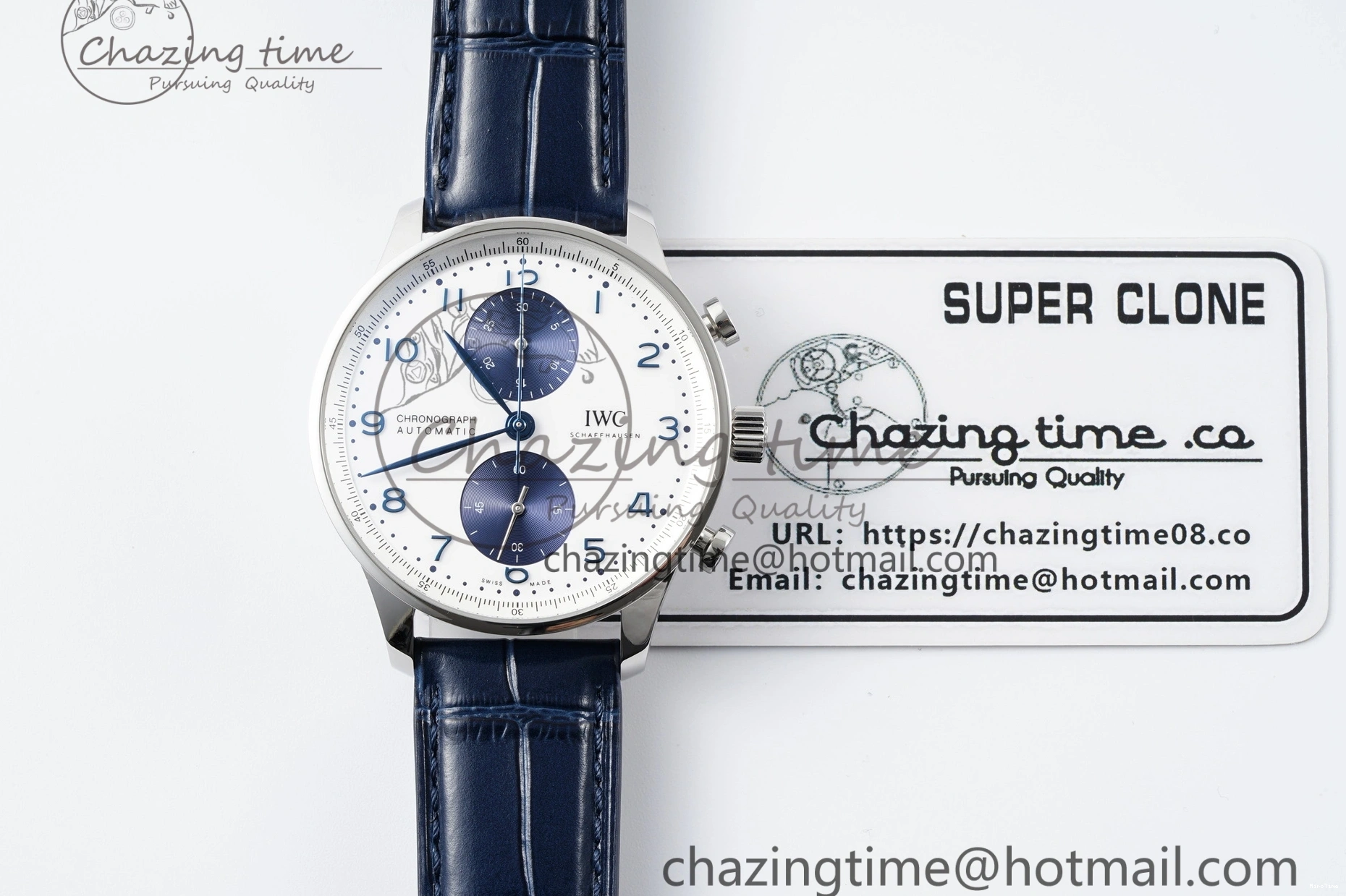 MIROTIME 0206 Portuguese Chrono IW371620 APSF 1:1 Best Edition White Blue Dial on Blue Leather Strap A MultiPurpose 7039